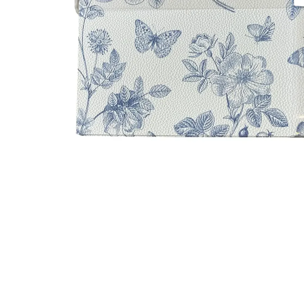 Mint & Ivy Faux Leather Placemats 13x18 Blue & White Floral Butterfly Set of 4